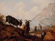 Jacobus Mancadan Peasants and goats in a mountainous landscape oil painting